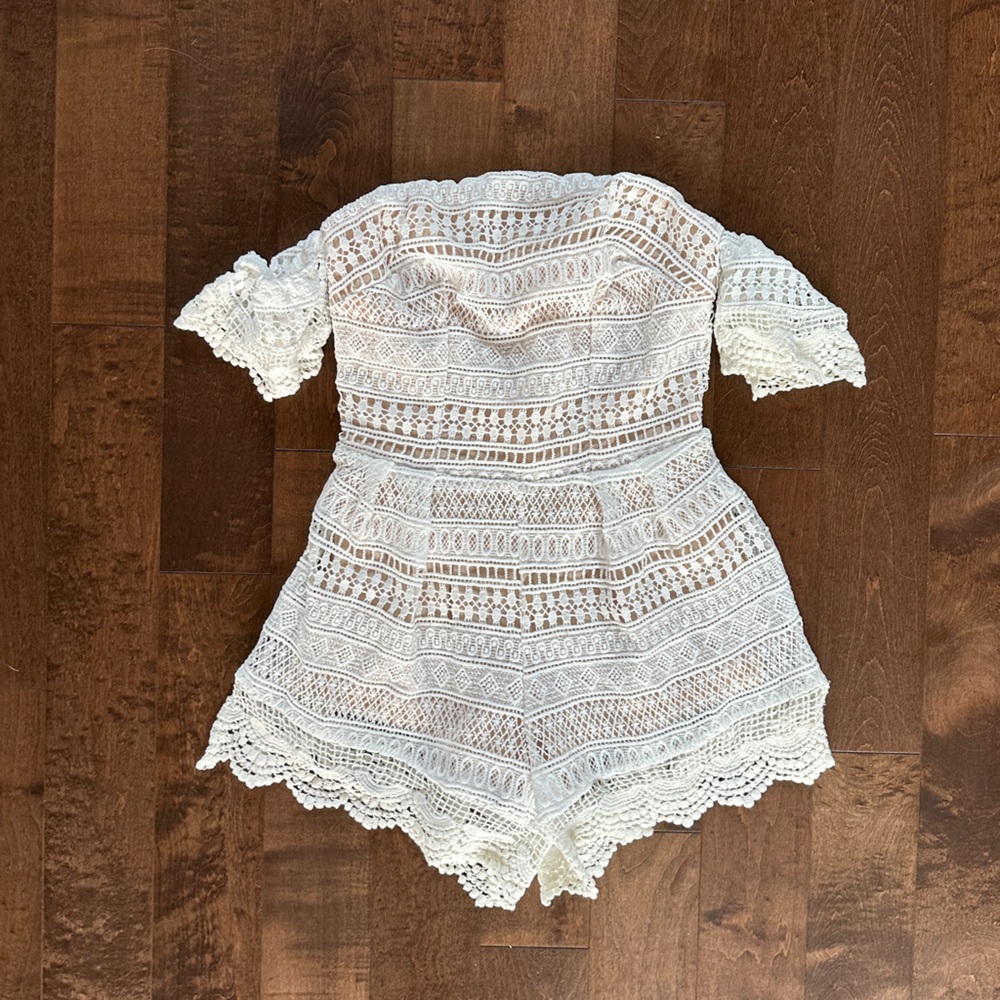 White Lace Off-Shoulder Romper